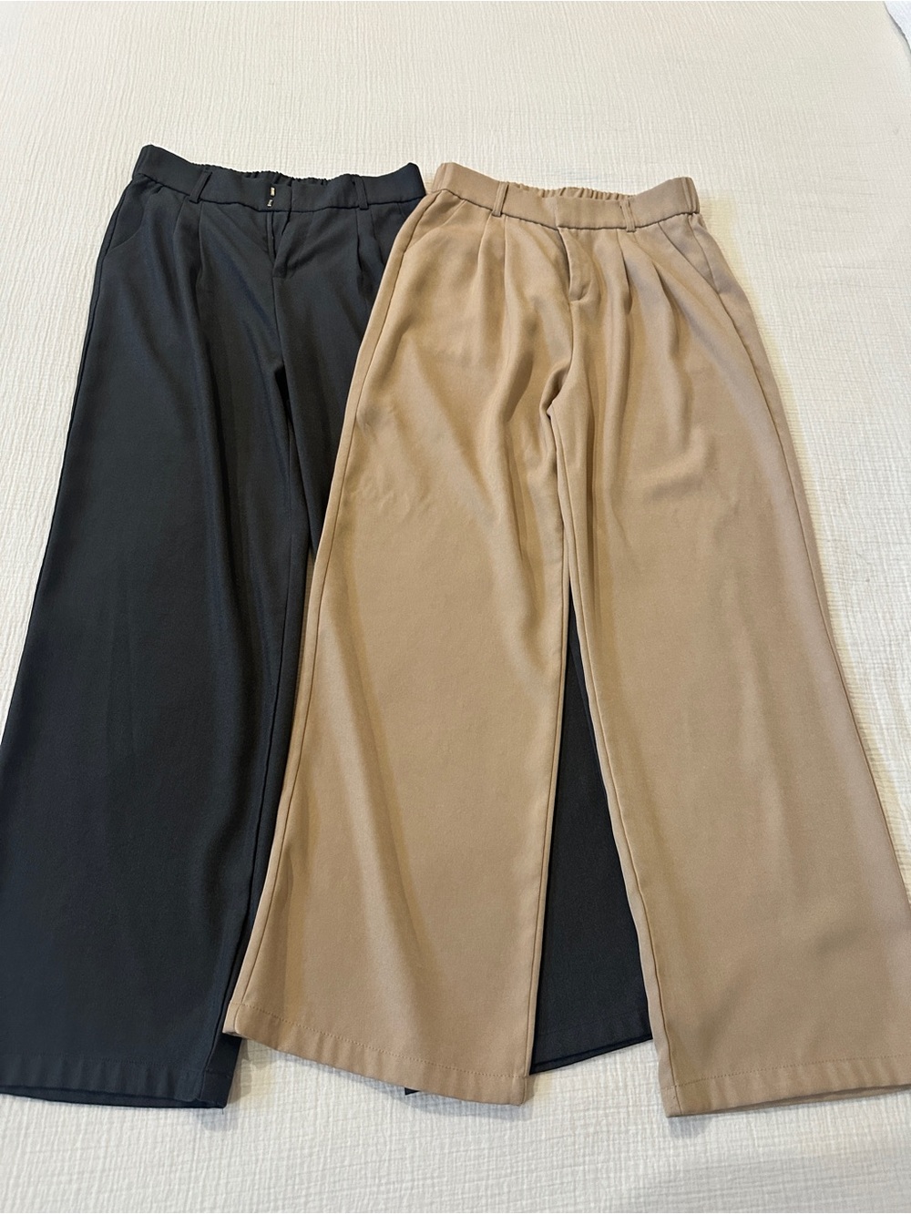 Wide-Leg Dress Pants - Black & Tan